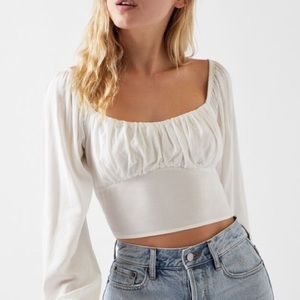 White preppy puff sleeve top
